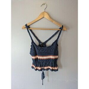 Say What? Y2K blue/white/peach striped crochet babydoll camisole Size medium